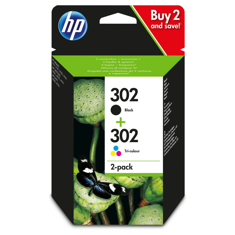 Tinta hp 302 pack ahorro negro,tri-color x 2